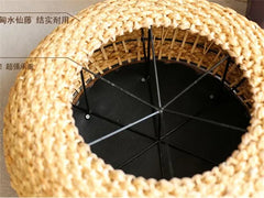 Modern Knitted Round Pouf Ottoman with PU Seat Pad