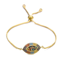 Juya 18K Real Gold Plated Adjustable Chains Multicolor Zirconia Hamsa Fatima Enamel Greek Evil Eye Charms Bracelets For Women