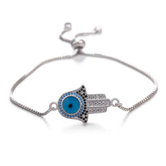 Juya 18K Real Gold Plated Adjustable Chains Multicolor Zirconia Hamsa Fatima Enamel Greek Evil Eye Charms Bracelets For Women