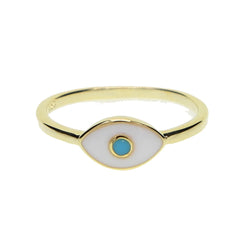 Gold Plated Turkish Evil Eye Ring with Blue Stone – Lucky Girl