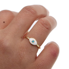 Gold Plated Turkish Evil Eye Ring with Blue Stone – Lucky Girl