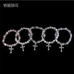 Jesus Cross Rosary Bracelet, Jesus Cross Handmade Bead Chain Rose, Sacred Heart Compassion Rosary Rosary Bracelet Gift