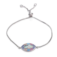 Juya 18K Real Gold Plated Adjustable Chains Multicolor Zirconia Hamsa Fatima Enamel Greek Evil Eye Charms Bracelets For Women