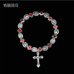 Jesus Cross Rosary Bracelet, Jesus Cross Handmade Bead Chain Rose, Sacred Heart Compassion Rosary Rosary Bracelet Gift