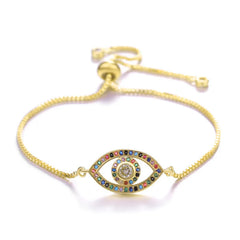 Juya 18K Real Gold Plated Adjustable Chains Multicolor Zirconia Hamsa Fatima Enamel Greek Evil Eye Charms Bracelets For Women