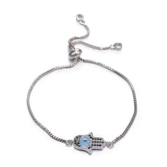 Juya 18K Real Gold Plated Adjustable Chains Multicolor Zirconia Hamsa Fatima Enamel Greek Evil Eye Charms Bracelets For Women