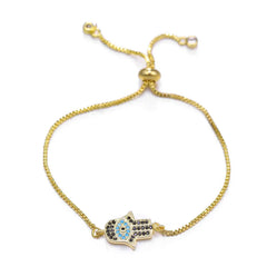 Juya 18K Real Gold Plated Adjustable Chains Multicolor Zirconia Hamsa Fatima Enamel Greek Evil Eye Charms Bracelets For Women