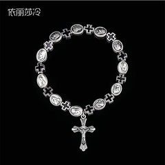 Jesus Cross Rosary Bracelet, Jesus Cross Handmade Bead Chain Rose, Sacred Heart Compassion Rosary Rosary Bracelet Gift