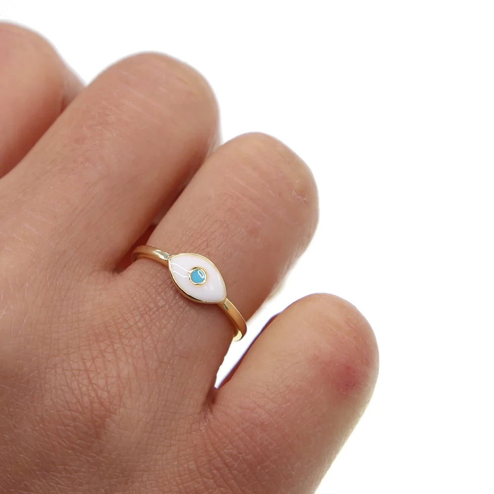 Gold Plated Turkish Evil Eye Ring with Blue Stone – Lucky Girl