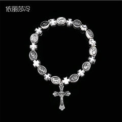 Jesus Cross Rosary Bracelet, Jesus Cross Handmade Bead Chain Rose, Sacred Heart Compassion Rosary Rosary Bracelet Gift