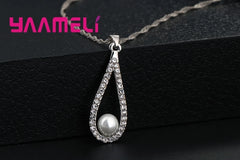 925 Sterling Silver CZ Water Drop Pearl Jewelry Set – Necklace & Earrings