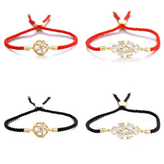 Juya Handmade Red Thread Bracelet Supplies Cubic Zirconia Flower Charm Bracelet For Women Fashion Adjustable String Bracelet