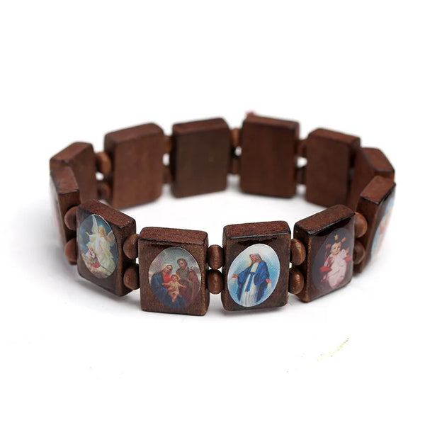 Natural Wooden Catholic Jewelry Virgin Mary Jesus Christian Faith Rosary Bracelet Religious Jewelry Wholesale