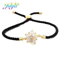 Juya Handmade Red Thread Bracelet Supplies Cubic Zirconia Flower Charm Bracelet For Women Fashion Adjustable String Bracelet