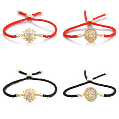 Juya Handmade Red Thread Bracelet Supplies Cubic Zirconia Flower Charm Bracelet For Women Fashion Adjustable String Bracelet