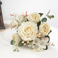 Artificial Flowers Retro Silk Rose Bouquet Hydrangea Peony Vintage Bride Holding Fake Plants Home Wedding Decoration Accessories