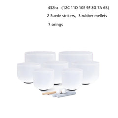 KVKA  6 -12 Inch  Frosted Quartz Crystal Singing Bowl 440hz or 432hz 7 Notes CDEFGAB Set of 7Pcs for Yoga Sound Bath Healing