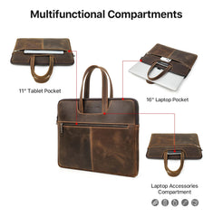 CONTACT'S FAMILY Men Briefcase Genuine Leather Laptop Bag For Air 13 M1 M2 M3 M4 Macbook Pro 14 Macbook 15 16 inch Handbag Tote