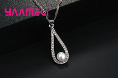 925 Sterling Silver CZ Water Drop Pearl Jewelry Set – Necklace & Earrings