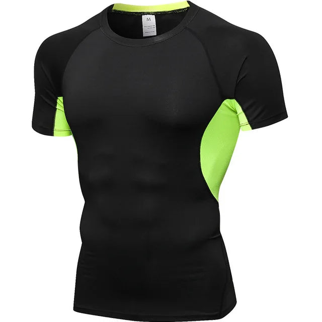 Summer Breathable Mesh Patchwork Running T-Shirts Men Quick Dry Elastic Short Sleeve Tops Fitness Gym Sports Rashguard Customize