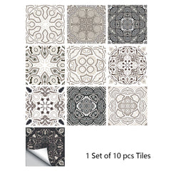 10pcs Retro Pattern Matte Surface Tiles Sticker Transfers Covers for Kitchen Bathroom Tables Floor Hard-wearing Art Wall Decor
