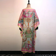 Africa Fashion Blogger Recommend Popular printed Silk Kaftan Maxi dresses Loose Summer Beach Bohemian kaftan long dress for lady