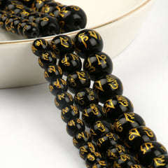 8/10mm Six Word Mantra Prayer Feng Shui Beads Black Obsidian Agate Round Buddha Beads for DIY Bracelets Jewelry Making Accsories