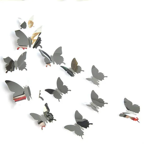 12Pcs/lot 3D Butterfly Mirror Wall Art Sticker Decor Wall Art Removable Wedding Decoration Kids Room Home Decor Mirror Art