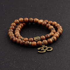 Multilayer Wood Beads Buddha Lotus OM Bracelet Tibetan Buddhist Mala Charm Rosary Bracelet Yoga Wooden For Women Men Jewelry