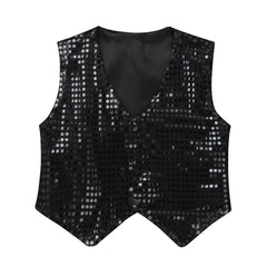 Kids Girls Boys Shiny Sequins Vest Waistcoat Hip-hop Jazz Street Dance Stage Performance Costume Musical Festival Tank Tops