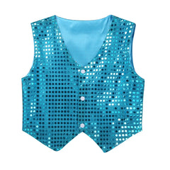 Kids Girls Boys Shiny Sequins Vest Waistcoat Hip-hop Jazz Street Dance Stage Performance Costume Musical Festival Tank Tops