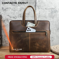 CONTACT'S FAMILY Men Briefcase Genuine Leather Laptop Bag For Air 13 M1 M2 M3 M4 Macbook Pro 14 Macbook 15 16 inch Handbag Tote