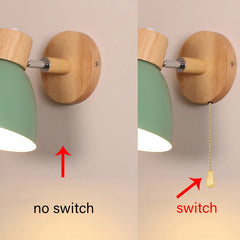 Wooden Nordic Wall Lamp With Switch Modern Wall Sconce For Bedroom Living Room Home Lighting Macaroon 6 Color Steering Head E27
