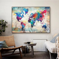 SELFLESSLY ART-Vintage World Map Canvas Painting, Wall Pictures, Living Room Posters and Prints, Modern Art, Home Wall Decor