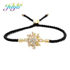 Juya Handmade Red Thread Bracelet Supplies Cubic Zirconia Flower Charm Bracelet For Women Fashion Adjustable String Bracelet