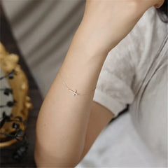 Timeless Classic Inlaid Zircon Cross 925 Sterling Silver 14K Gold Plated Thin Bracelet for Women Party Jewelry Gifts
