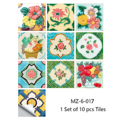 10pcs Retro Pattern Matte Surface Tiles Sticker Transfers Covers for Kitchen Bathroom Tables Floor Hard-wearing Art Wall Decor