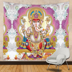 Indian God Ganesha Art Wall Tapestry Lord Ganesha Vinayaka Ganapati Statue Buddha Painting Religion Art Golden Elephant Decor