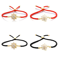 Juya Handmade Red Thread Bracelet Supplies Cubic Zirconia Flower Charm Bracelet For Women Fashion Adjustable String Bracelet
