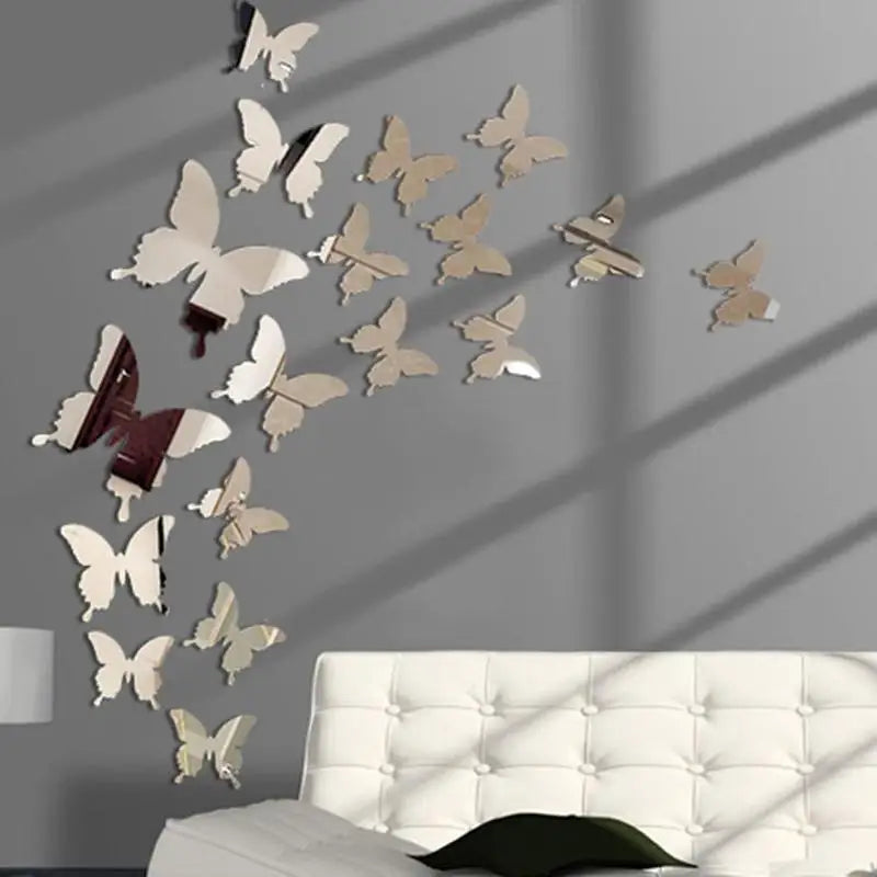 12Pcs/lot 3D Butterfly Mirror Wall Art Sticker Decor Wall Art Removable Wedding Decoration Kids Room Home Decor Mirror Art