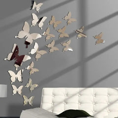 12Pcs/lot 3D Butterfly Mirror Wall Art Sticker Decor Wall Art Removable Wedding Decoration Kids Room Home Decor Mirror Art