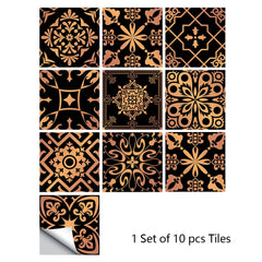 10pcs Retro Pattern Matte Surface Tiles Sticker Transfers Covers for Kitchen Bathroom Tables Floor Hard-wearing Art Wall Decor