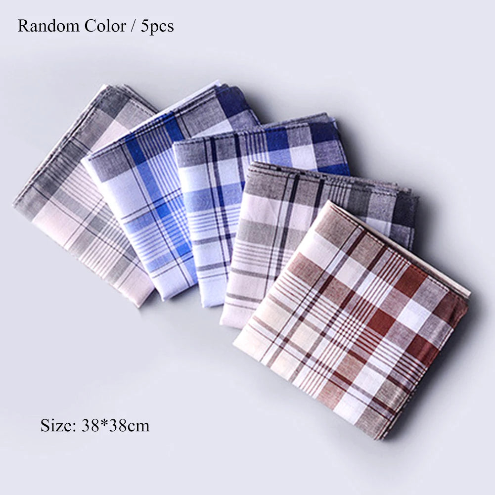 5PCS Men’s Classic Plaid Cotton Handkerchief Set 38x38cm