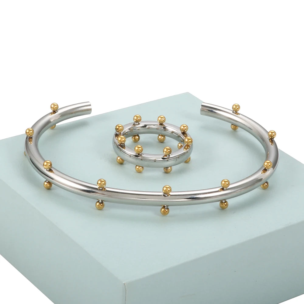 Luxury Stainless Steel Jewelry Set – Bangle, Ring & Hoop Earrings