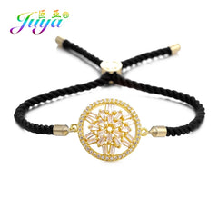 Juya Handmade Red Thread Bracelet Supplies Cubic Zirconia Flower Charm Bracelet For Women Fashion Adjustable String Bracelet