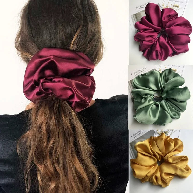 Oversized Satin Scrunchies – Big Elastic Hair Ties for Women