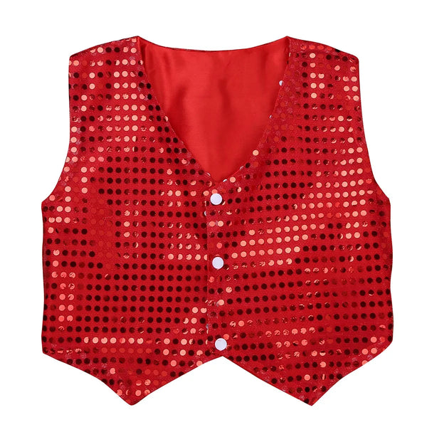 Kids Girls Boys Shiny Sequins Vest Waistcoat Hip-hop Jazz Street Dance Stage Performance Costume Musical Festival Tank Tops