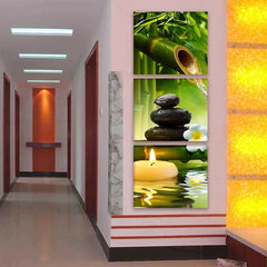 Modern 3 Panel Paintings Poster Bamboo Green on Canvas printings SPA Zen Stone Flower plants Prints Pictures Wall Art home Decor