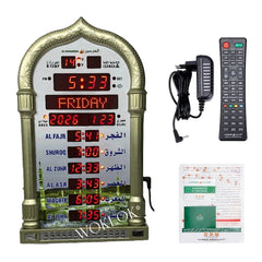 Islamic 12V Azan Mosque Calendar Muslim Prayer Wall Clock Alarm Islamic Mosque Azan Calendar Ramadan Home Decor with Remote Control