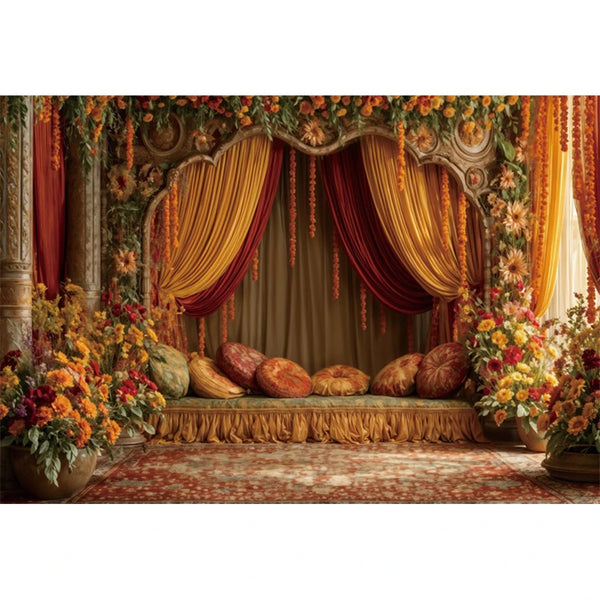 Indian Garlands Diwali Backgrounds Marigold Flowers Curtain Puja Ganpati Pooja Traditional Birthday Wedding Party Decor Backdrop